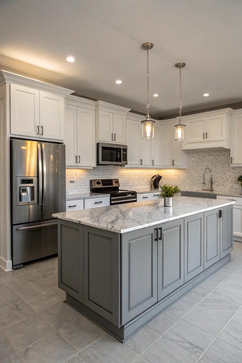 A single shade palette lends a serene and spacious feel to the cooking area.