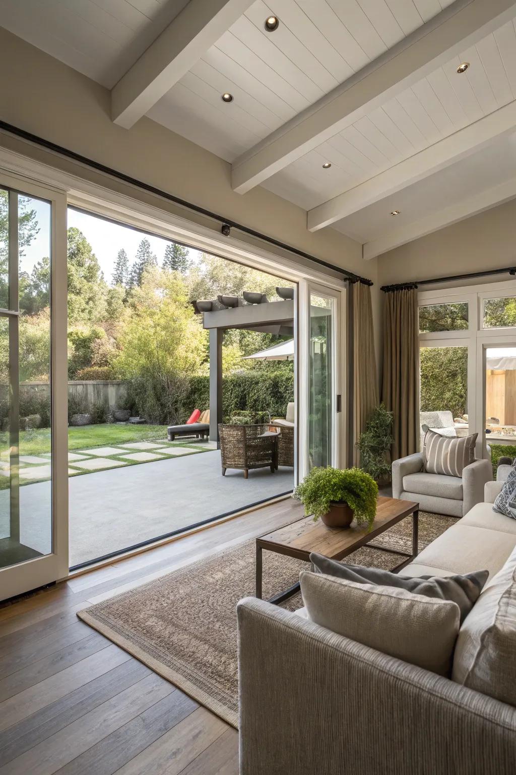 Seamless inside outside transition enhances openness.