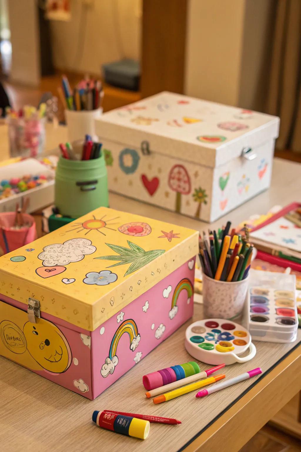 Shoe boxes: transformed from clutter to creative storage.