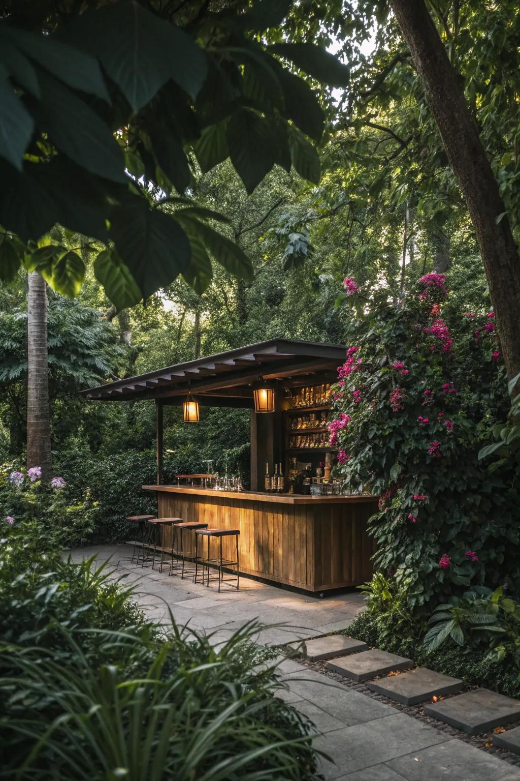 A hidden bar offers a private escape.