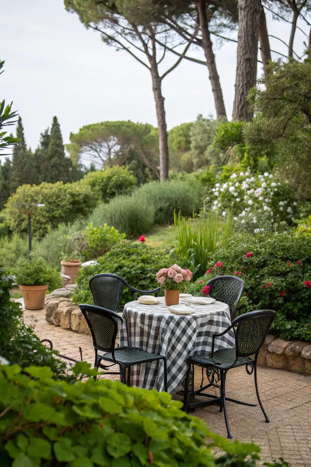 Establish a green retreat with plant decorations around your bistro set.