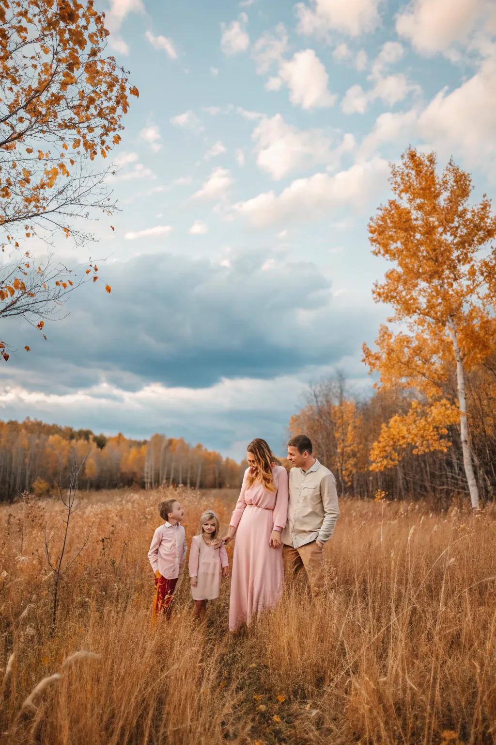 Light hues offer a soft and fresh contrast to autumn's bold hues.