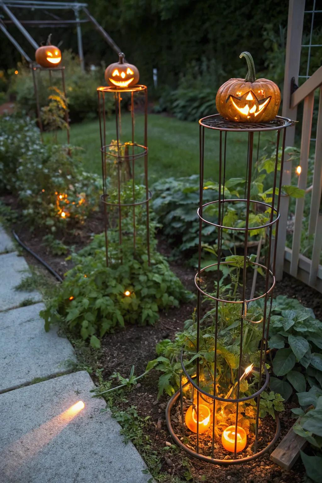 A radiant trio of jack-o'-lanterns to illuminate your path.