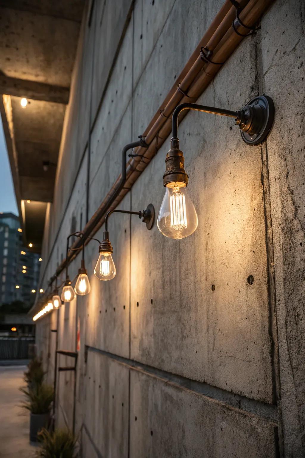 Exposed bulbs offer an industrial edge to outdoor lighting.