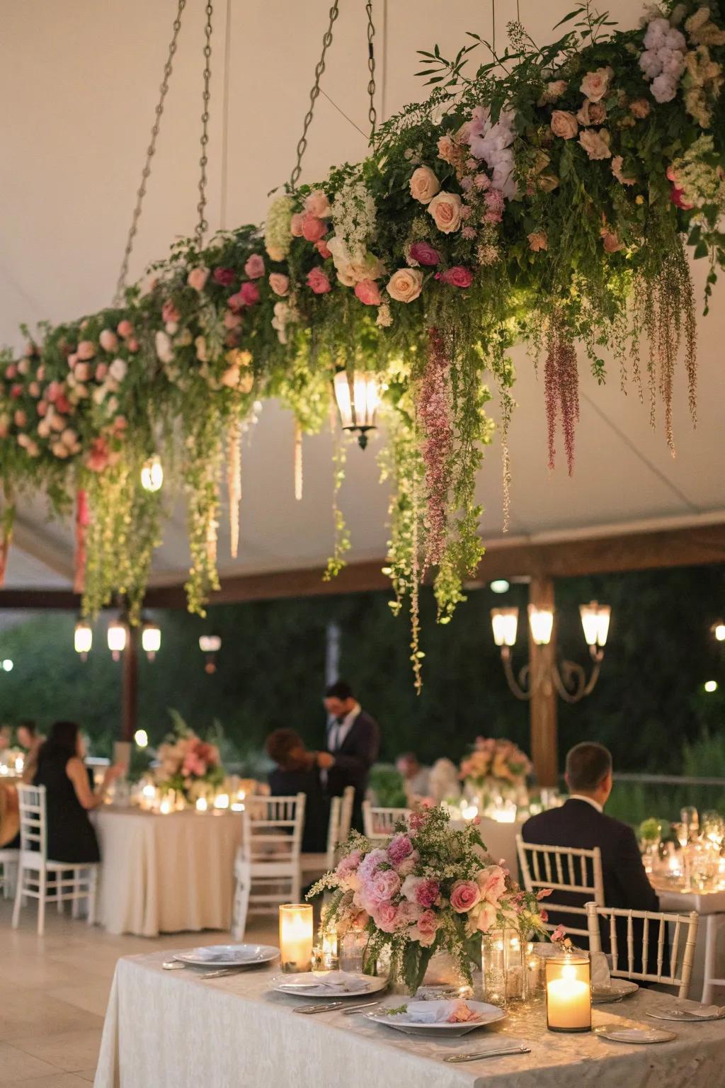 Wow your invitees using dangling blossom installations.
