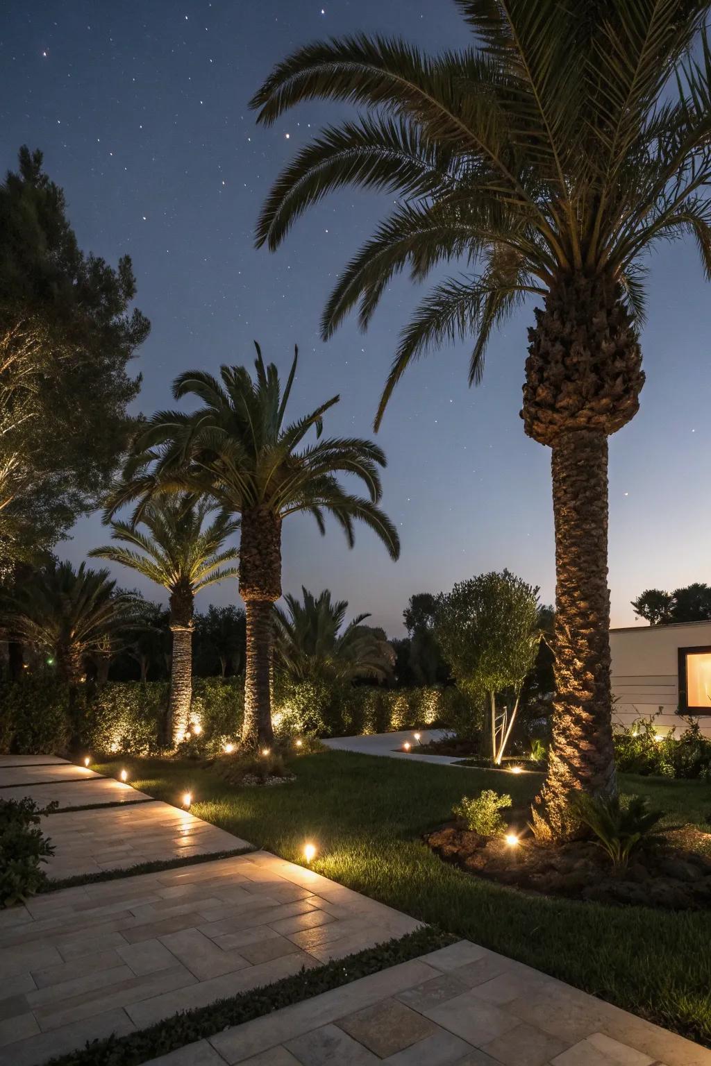 Keep it understated and polished via concealed ground lighting.