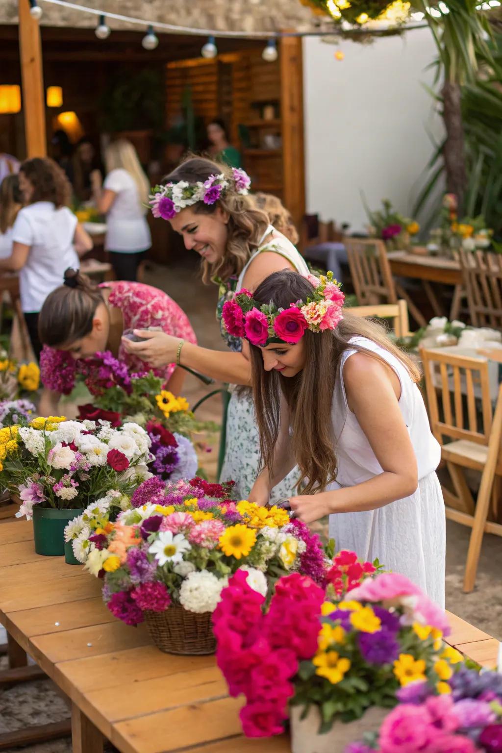 A flower crown station allows for creative and personal expression.