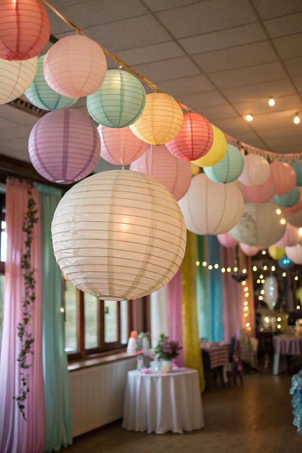 Paper lanterns lending a playful and whimsical charm.