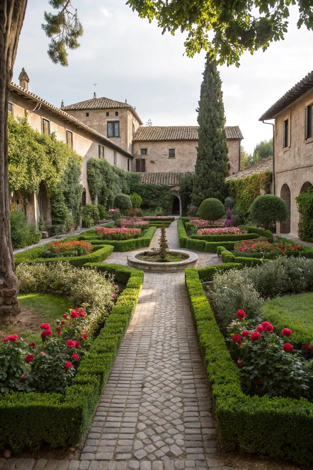 Balanced arrangement establishes a harmonious garden layout.