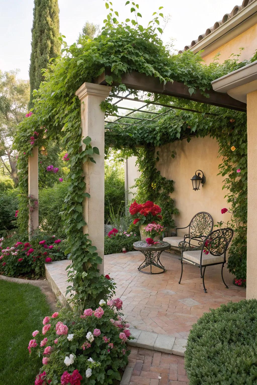 A pergola adds structure and shade to a small patio.