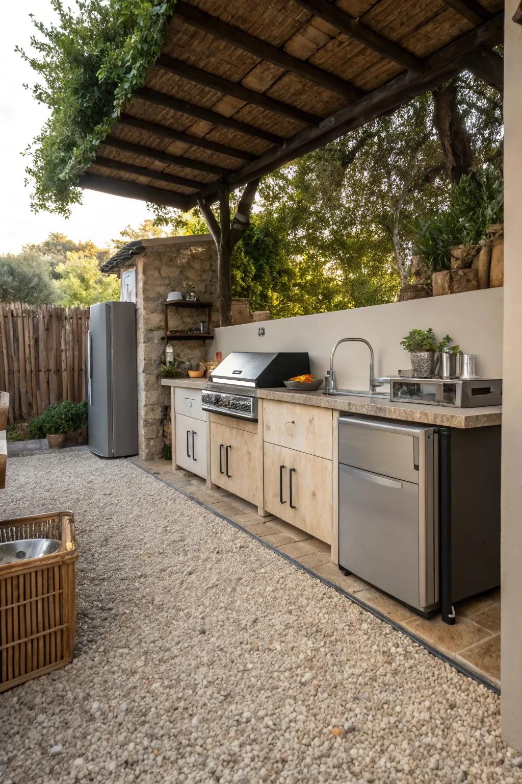 Cook in style with a small stone external cooking area.