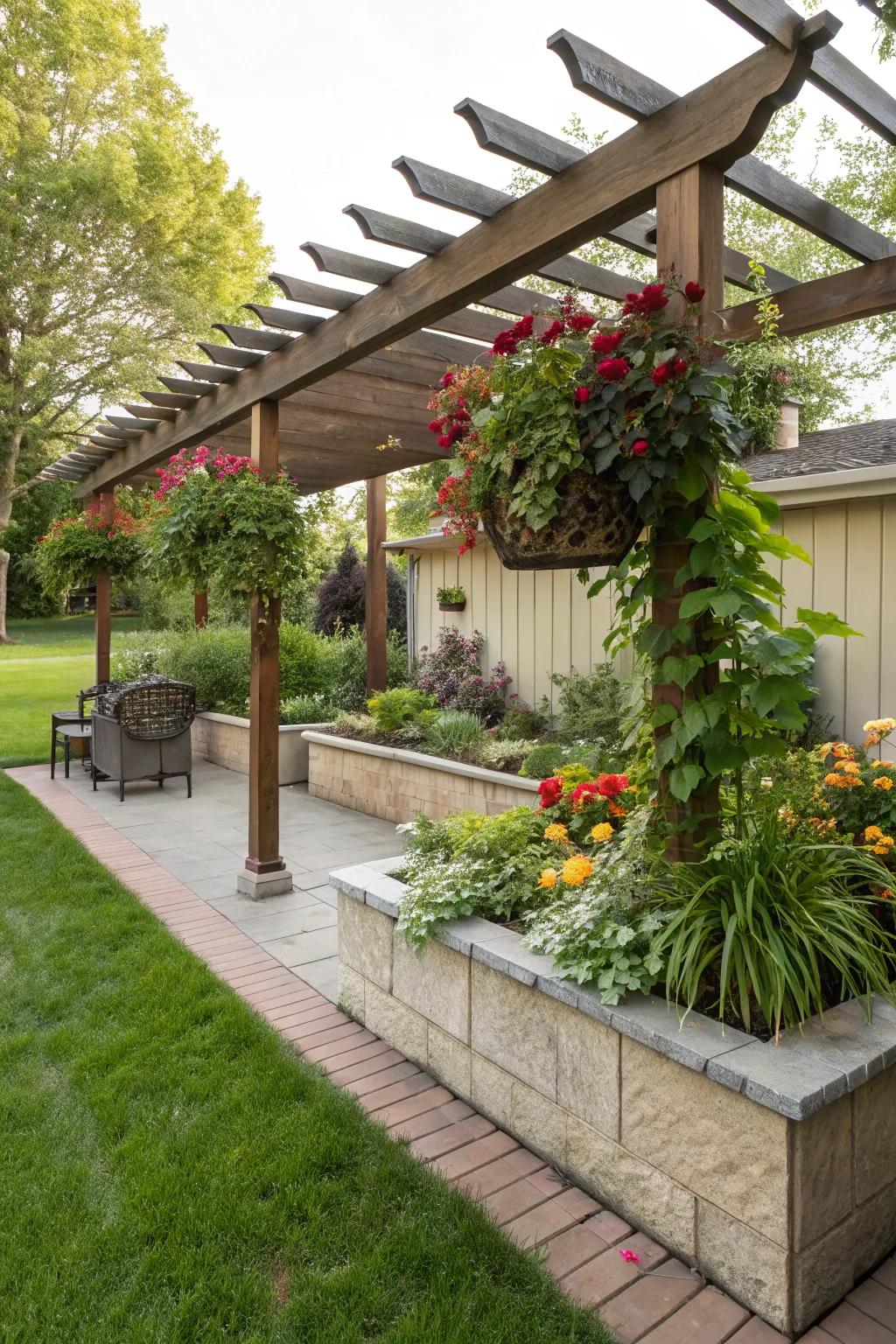 Integrate flowerbeds into your arbor for a lush, green touch.