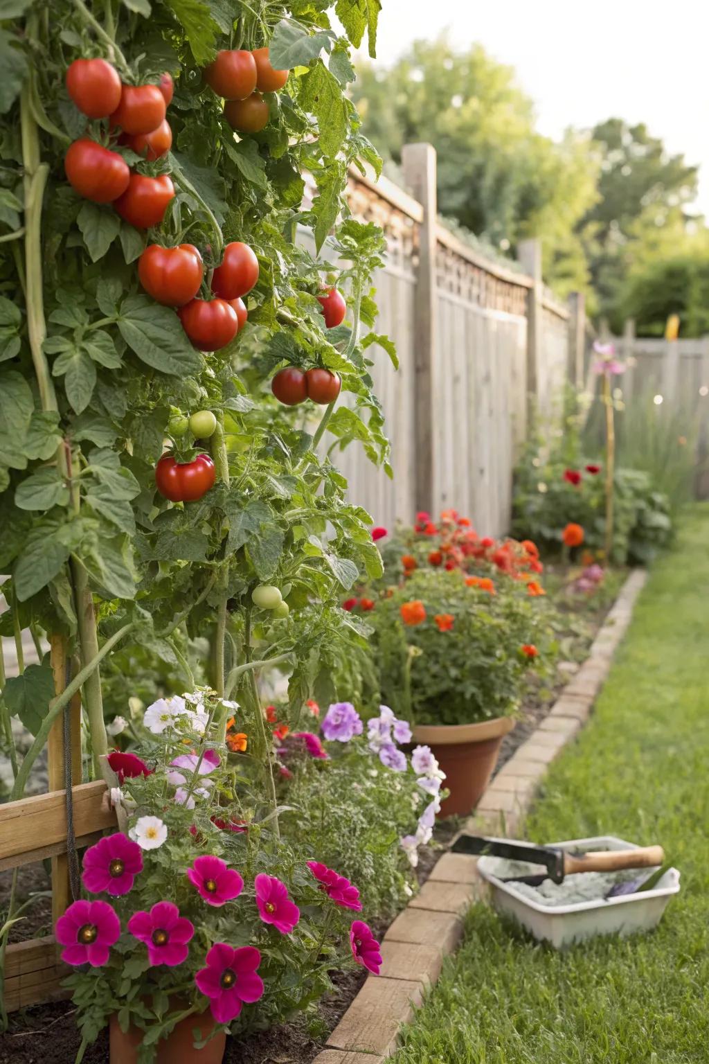 A surprising yet beneficial garden pair is achieved with tomatoes and petunias.