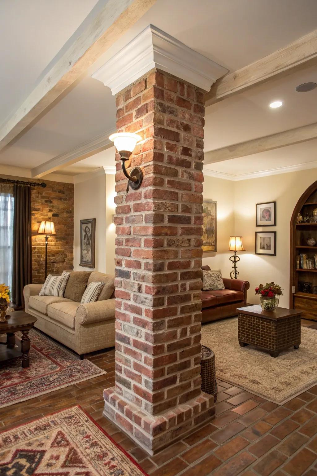 Brick facades provide pillars with a vintage and inviting allure.