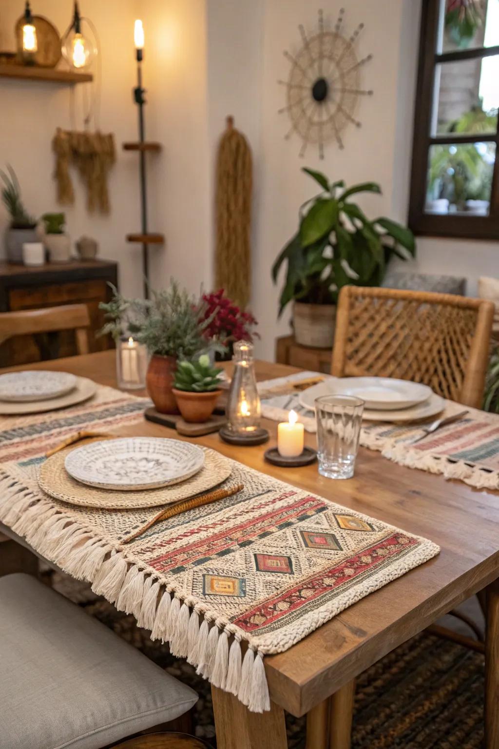 Bohemian aesthetics in placemats promote a soothing and welcoming ambiance.