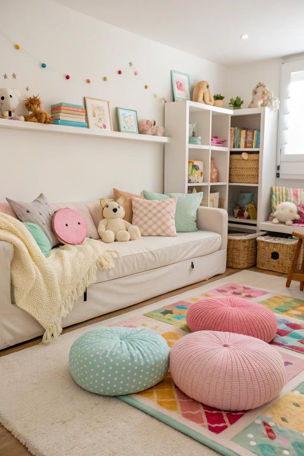 A relaxed playroom showcasing a floor-level couch.
