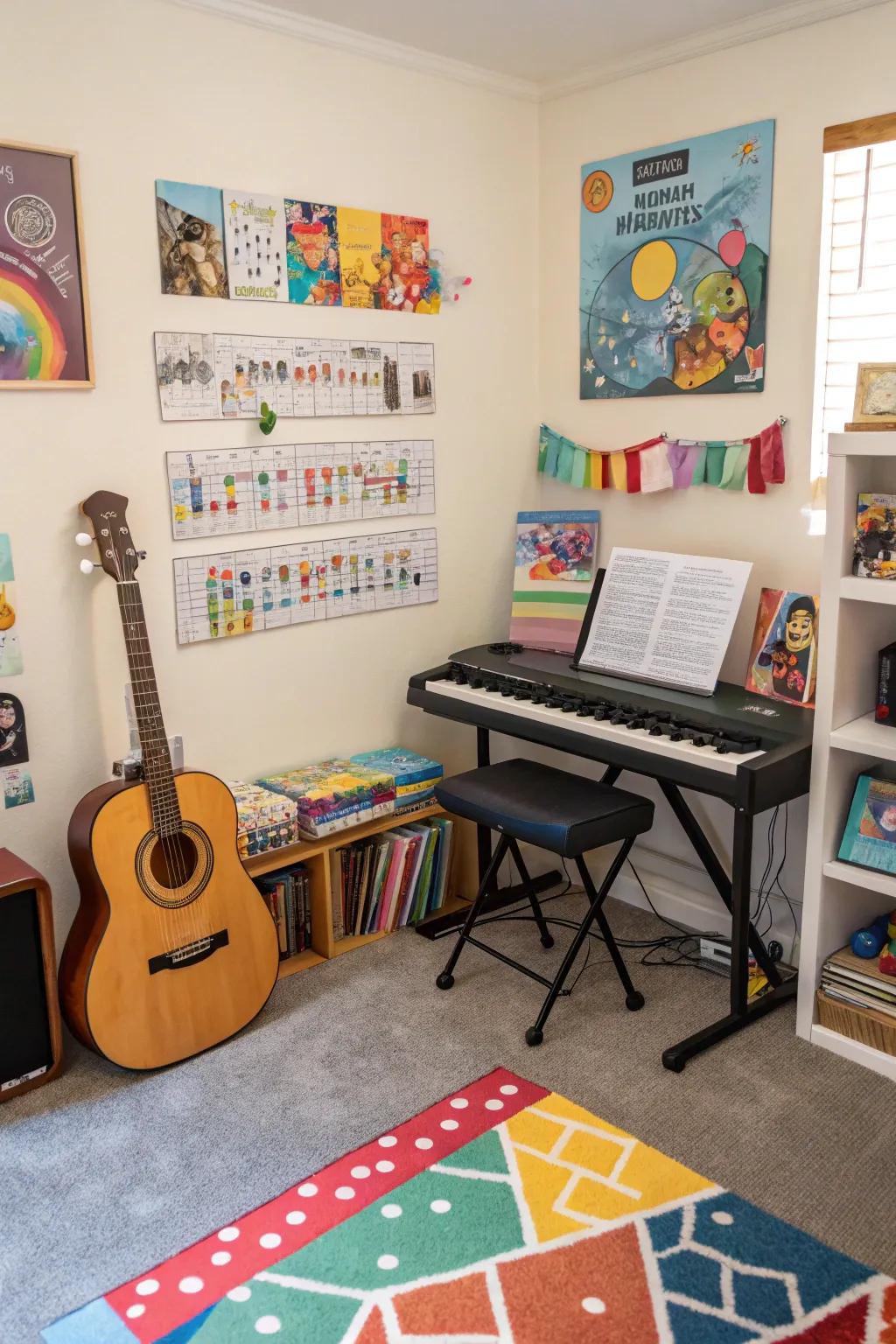 A music area bringing harmonious energy to the playroom.
