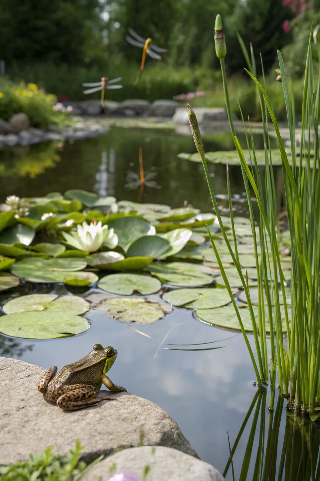A natural habitat pond attracting local wildlife.