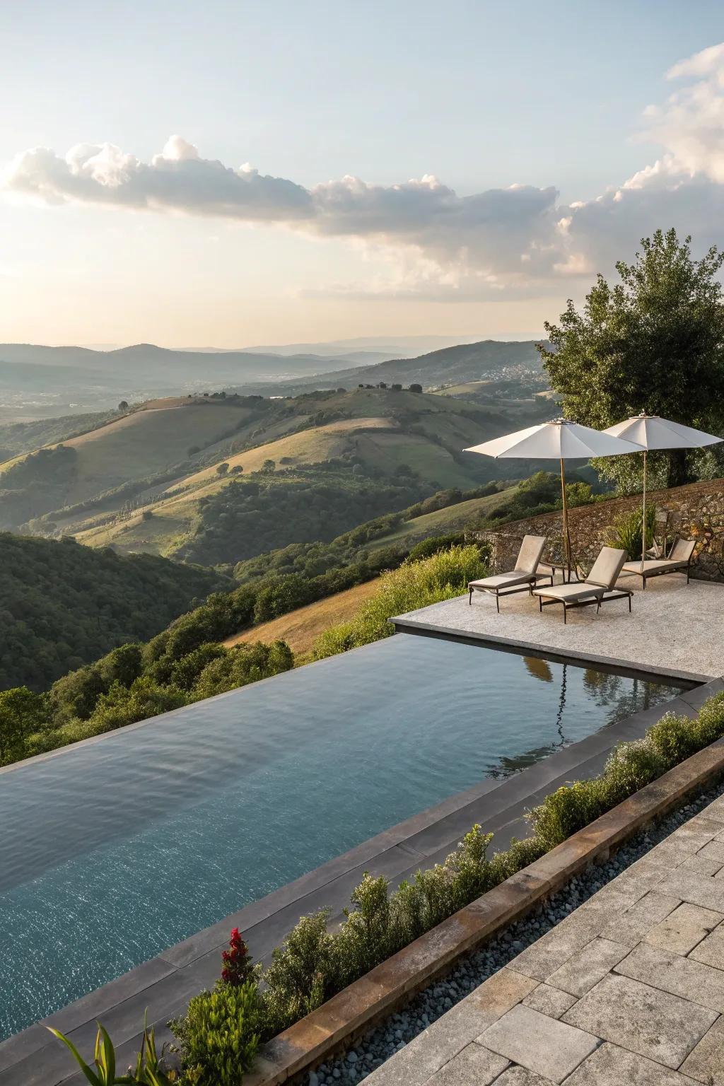 Create a stunning visual effect with an infinity pool deck.