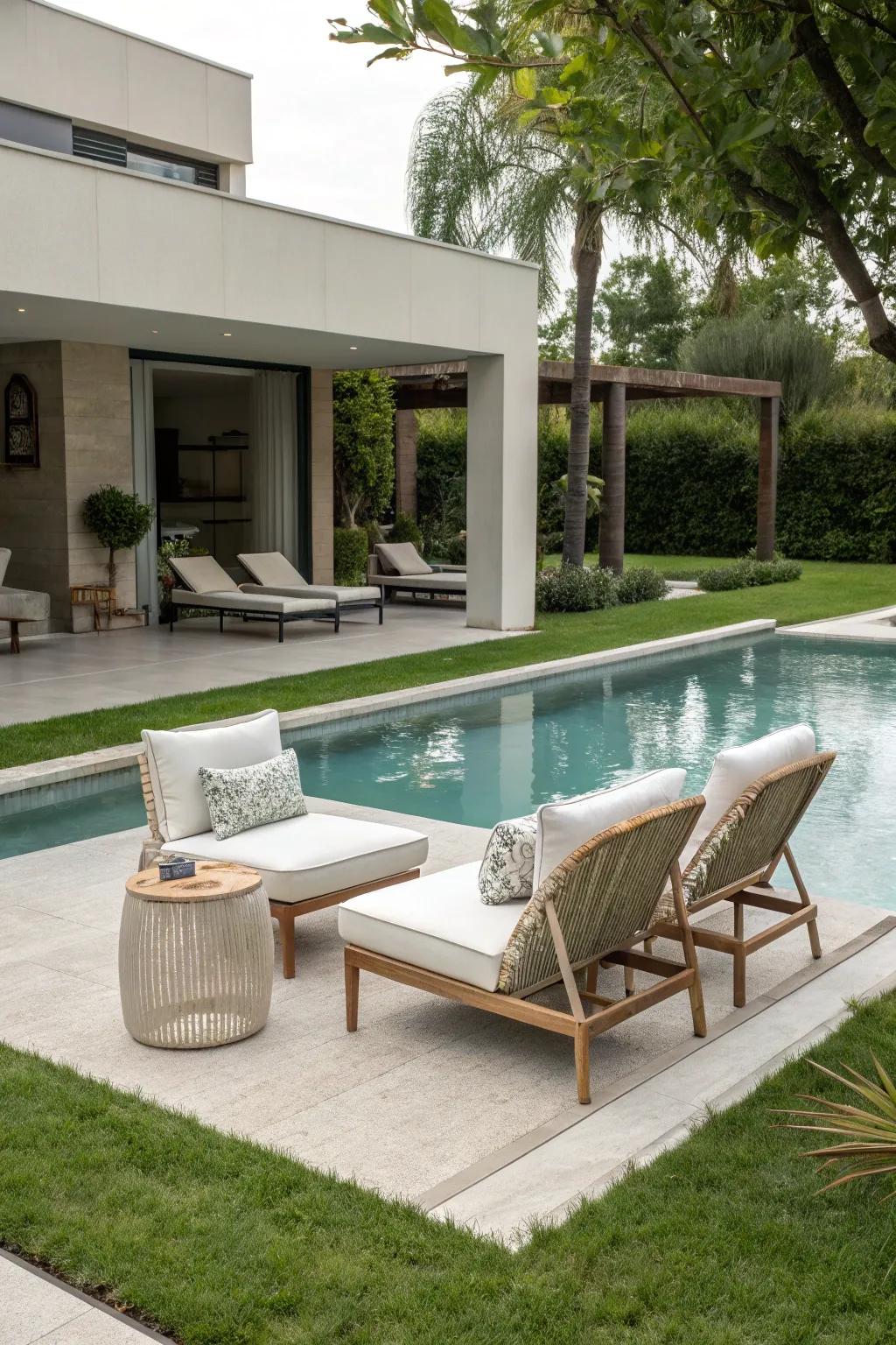 Minimalist furniture enhances the clean lines of your pool area.