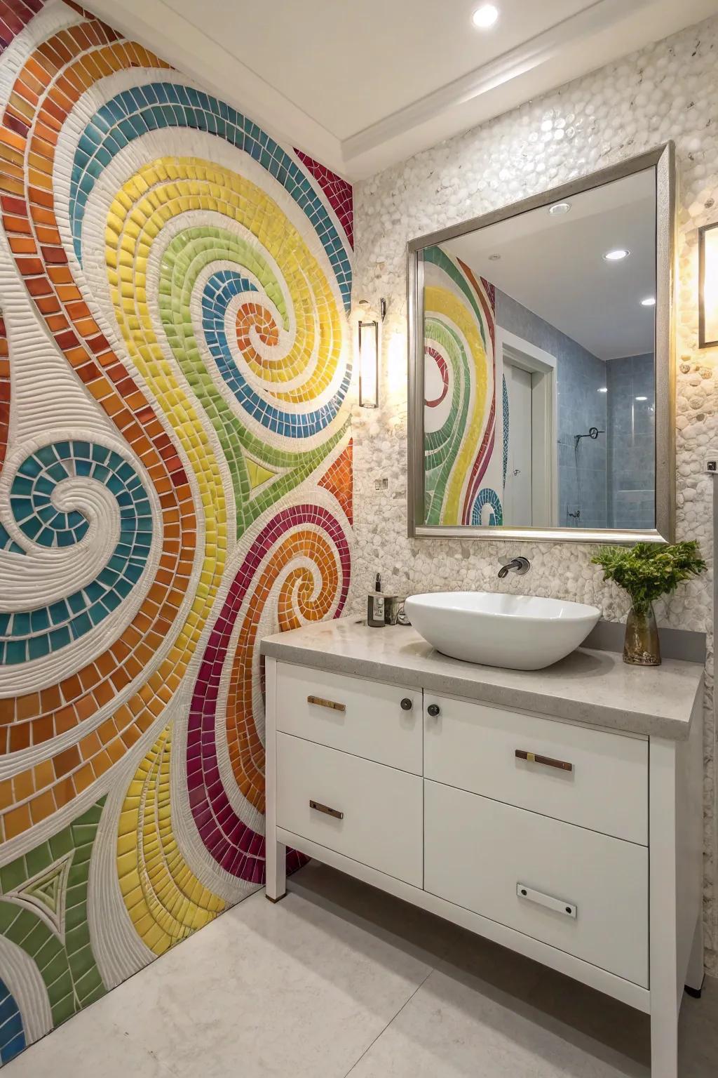Mosaic shingles fashion a vibrant focal point.