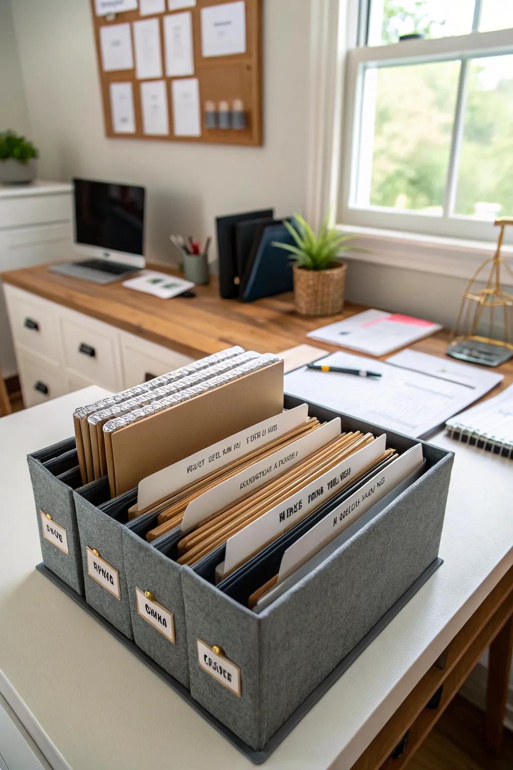 Expandable file folders for compact and tidy paper storage.