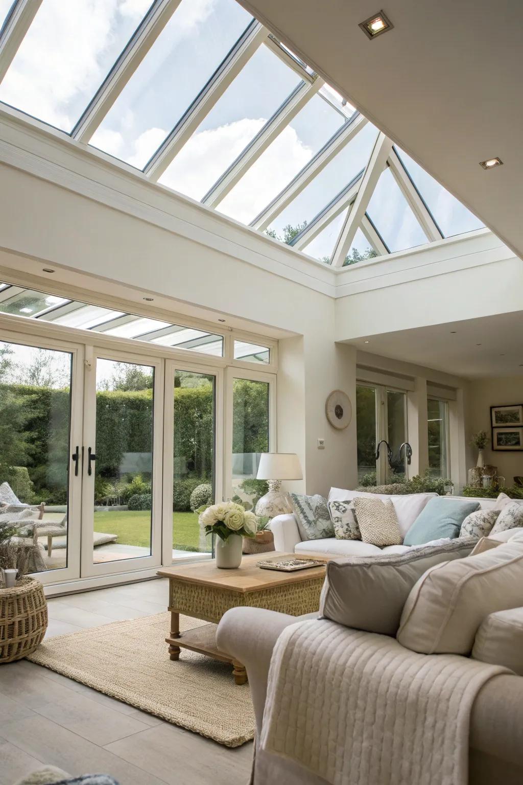 Overhead windows provide abundant natural light while maintaining privacy.
