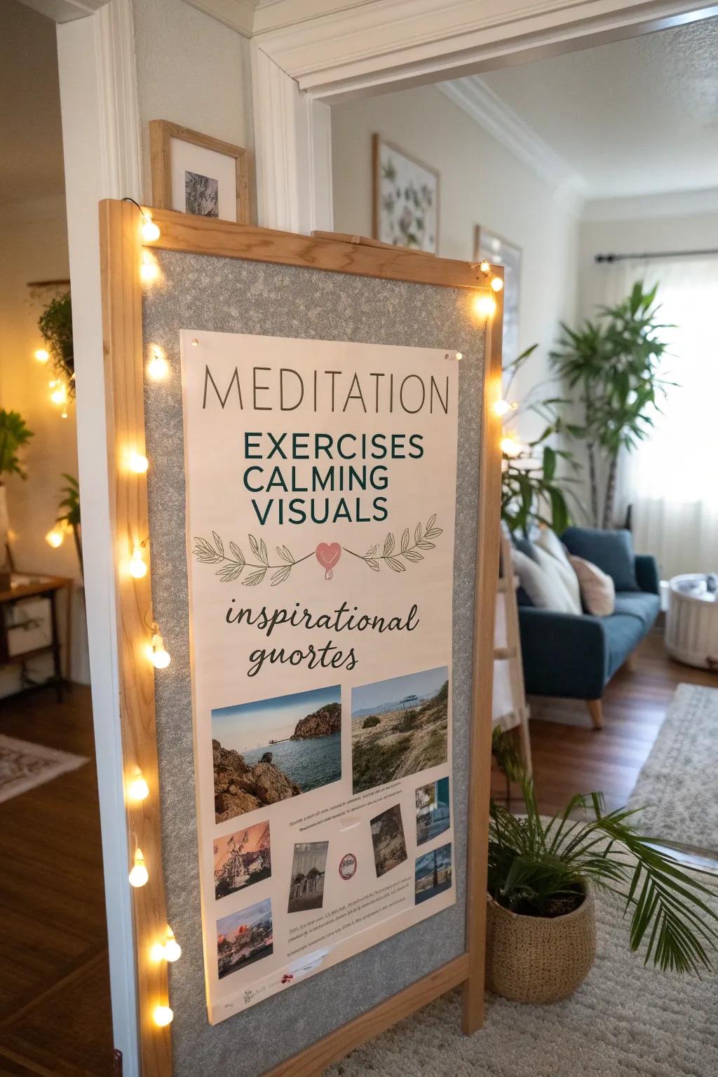 A tranquil board focusing on awareness and contemplation practices.