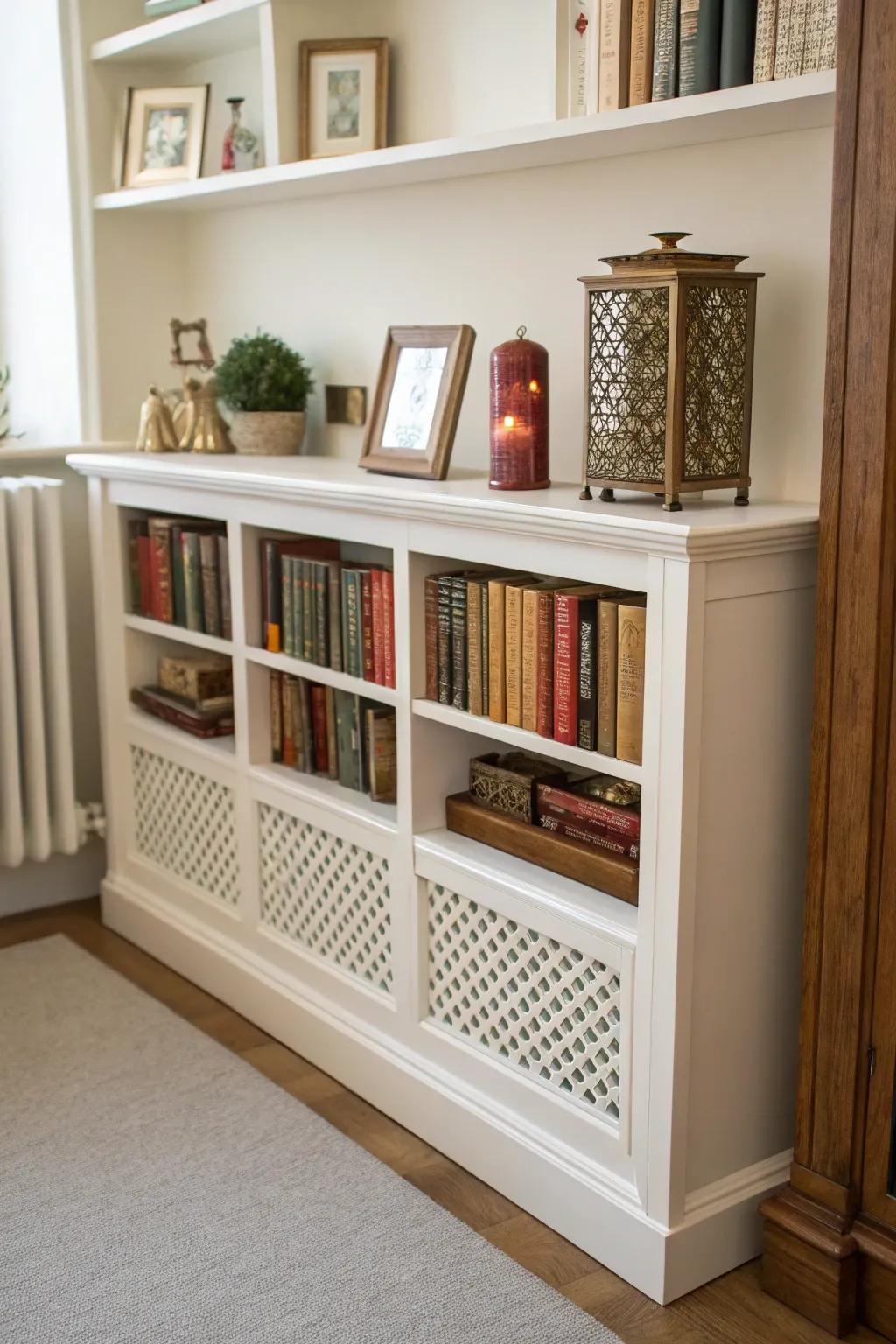A radiator shield with integrated storage is both practical and stylish.