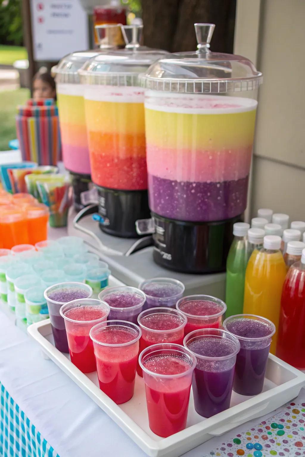 A revitalizing spectrum punch station featuring vibrant beverage options.