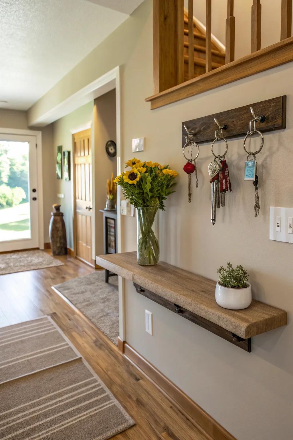 A floating shelf is a functional and stylish spot for small items.