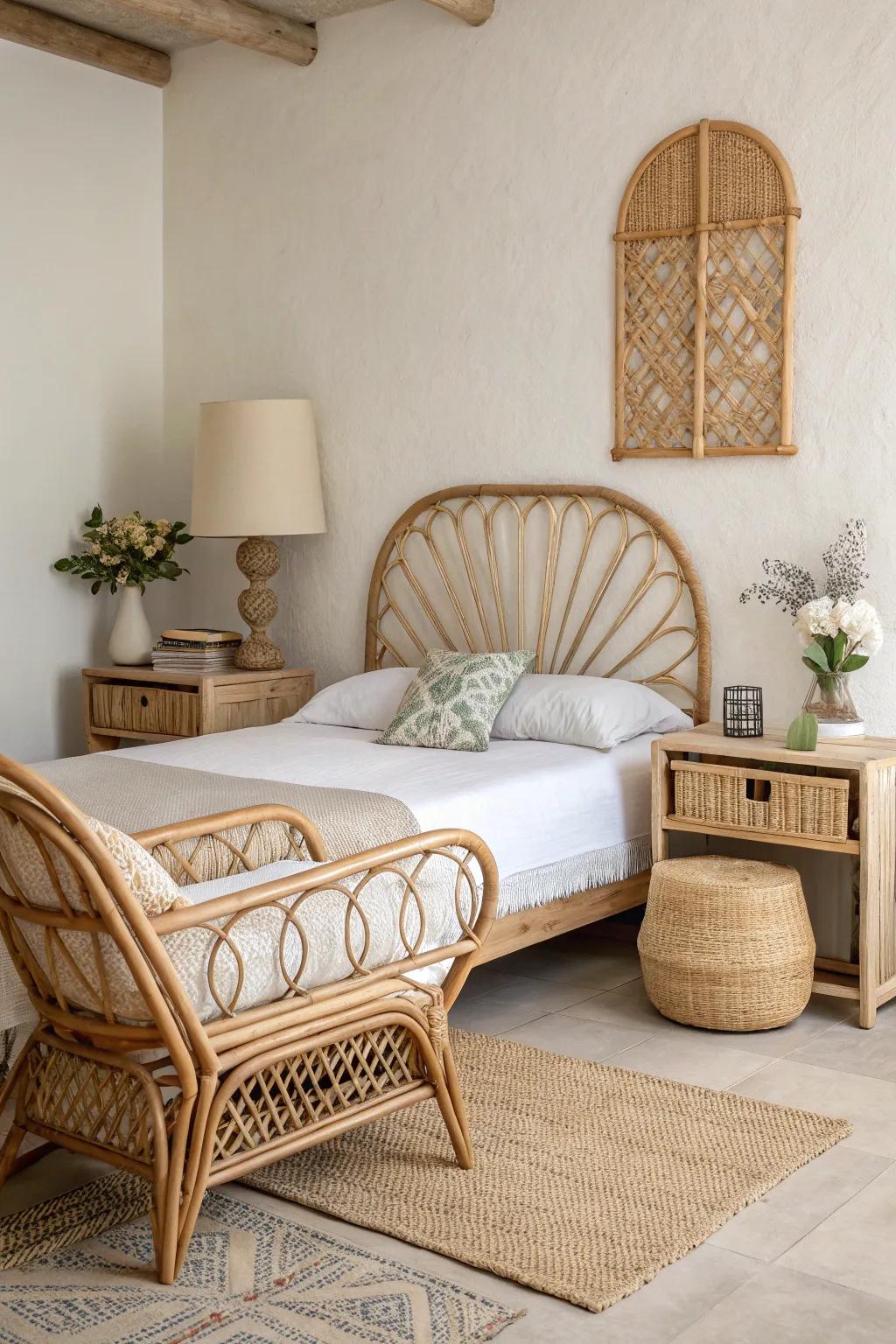 Minimalist decor allows the natural beauty of rattan stand out.