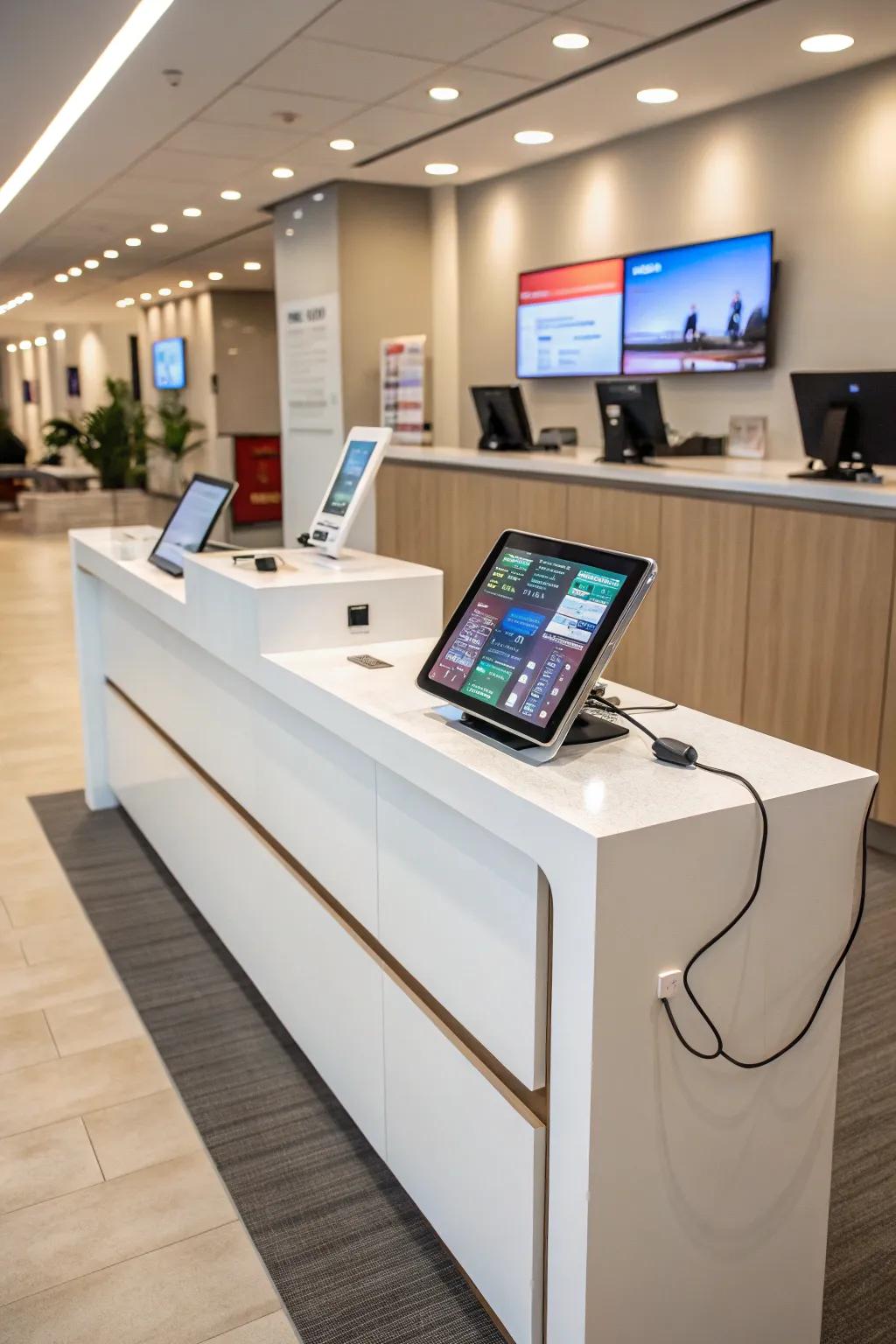 A tech-enhanced reception table that improves functionality.