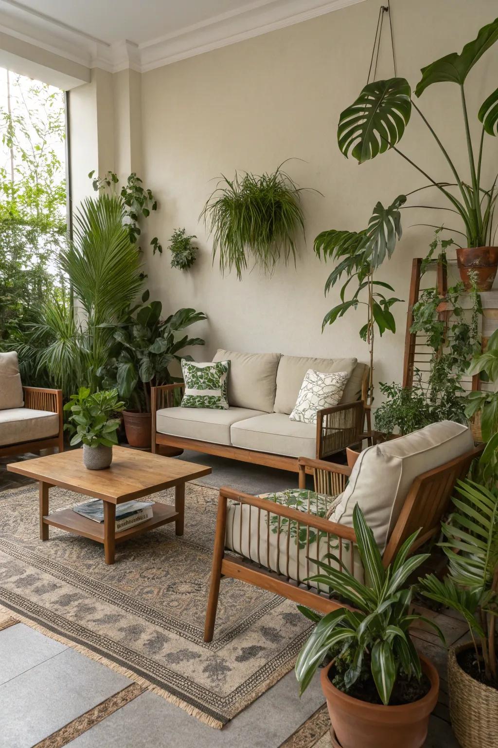 Potted plants infuse natural beauty and freshness.