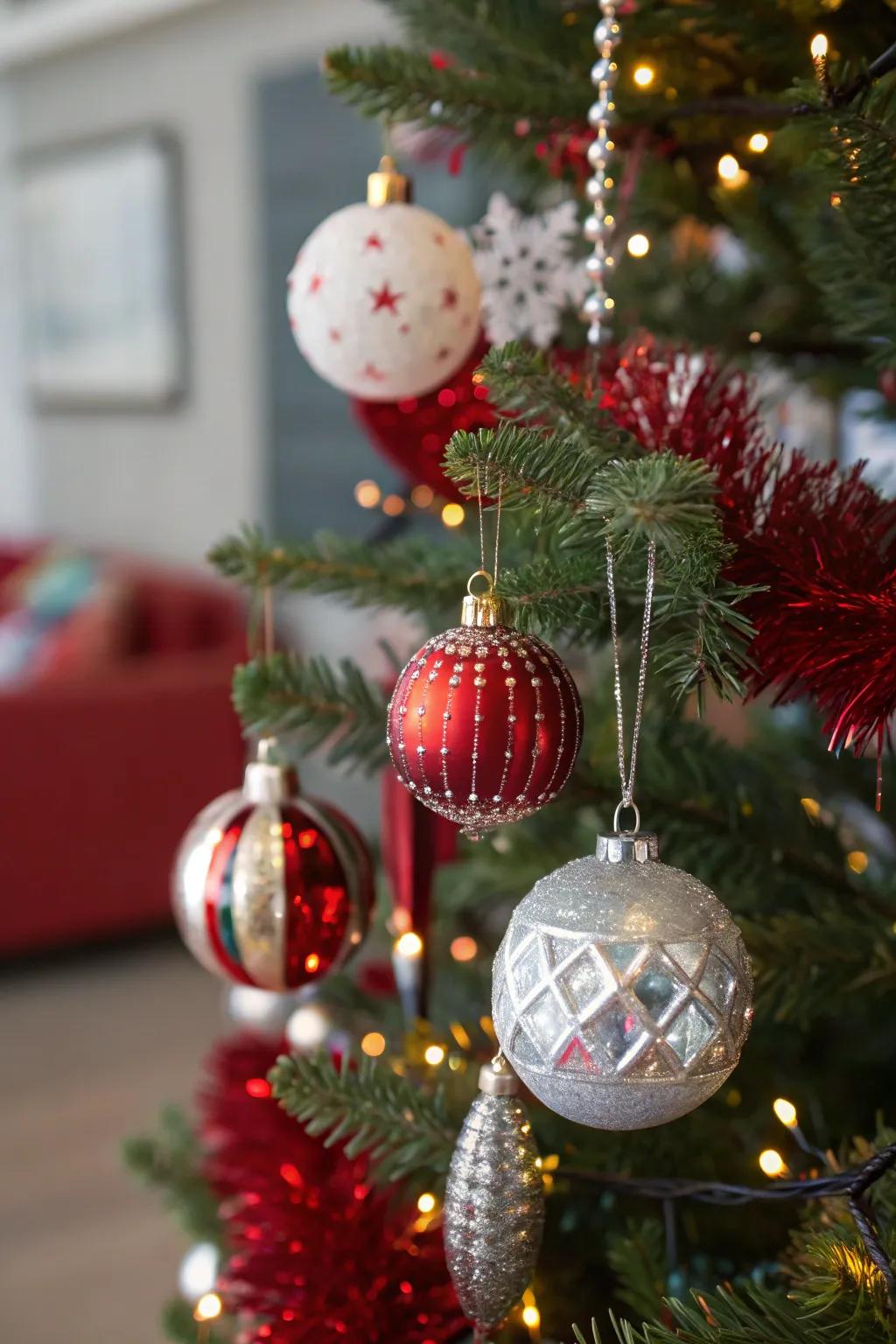 A personalized and unique tree is made with an eclectic mix.