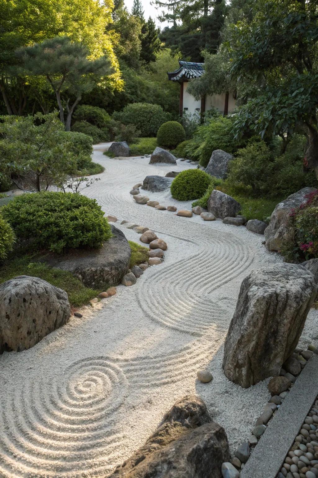 Zen garden walkways furnish a peaceful retreat within your outdoor space.