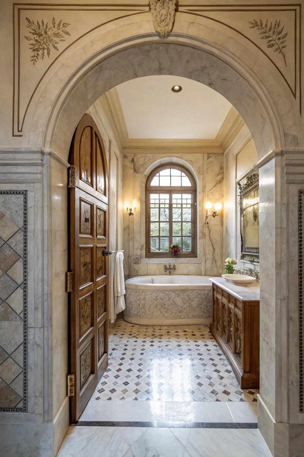 Arches bring artistic interest to this beautifully designed bath.