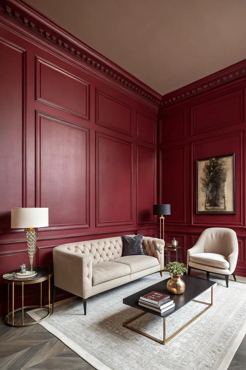 A room featuring strong wall colors that provide drama and sophistication.