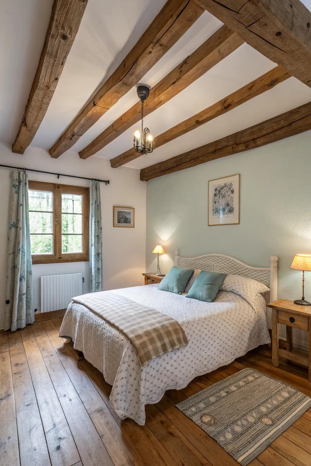 Minimalist ornamentation creates a clean look in this countryside bedroom.