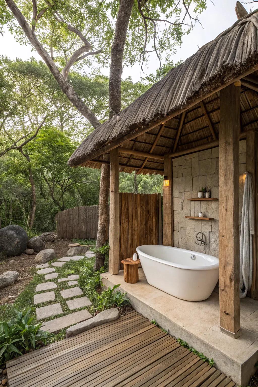 A covered bathroom offers comfort in any weather.