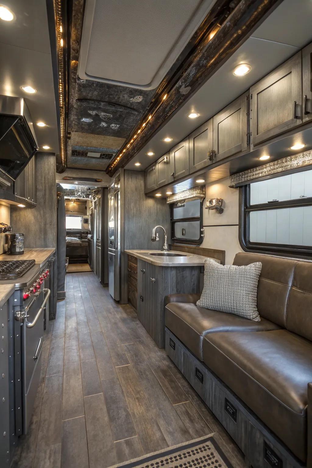 Industrial elements enrich the personality of this RV interior.