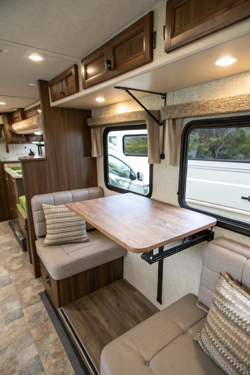 A floating table design keeps your RV interior open and airy.