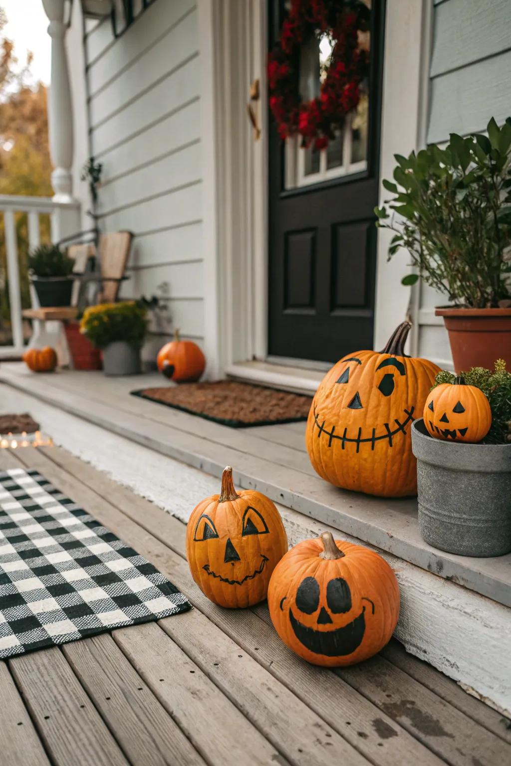 A scarecrow pumpkin kin with individual looks.