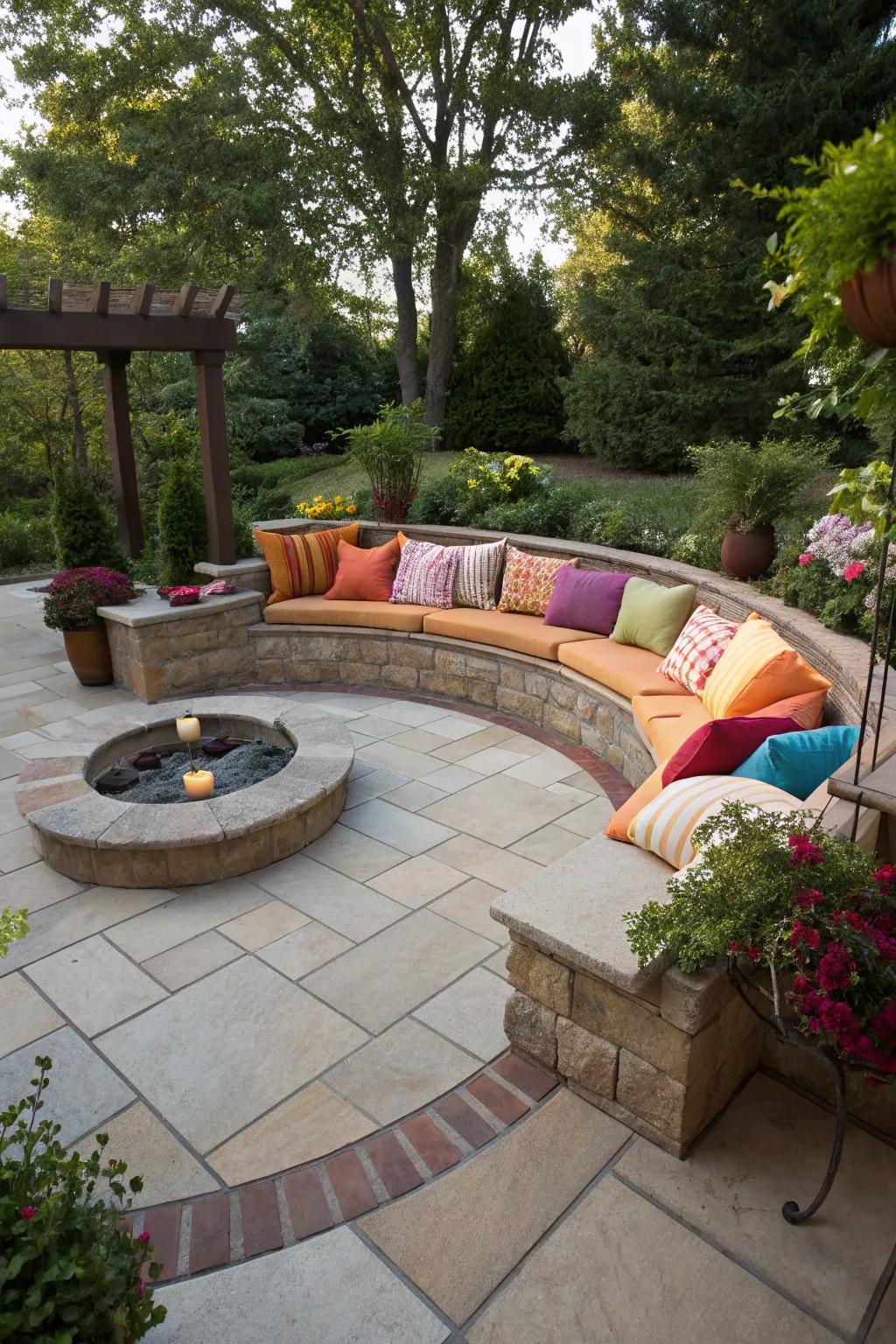 A ground-level seating spot builds a comfortable corner within your patio.