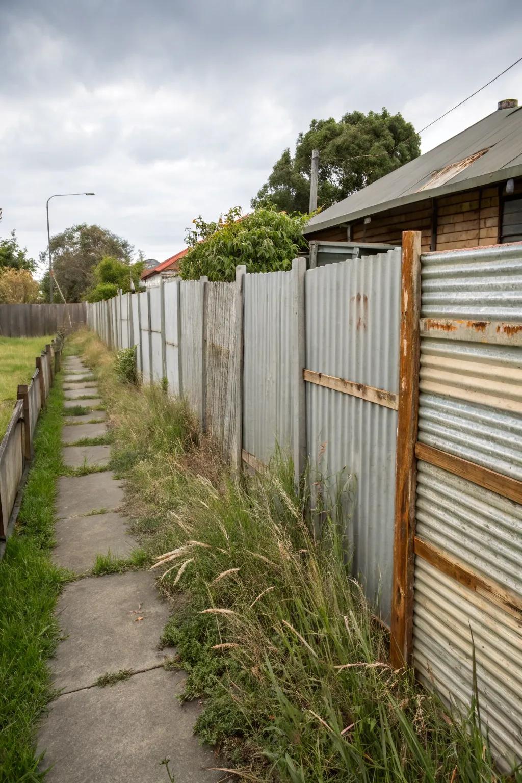 Corrugated metallic boards lend an industrial chic vibe to this modern outdoor space.