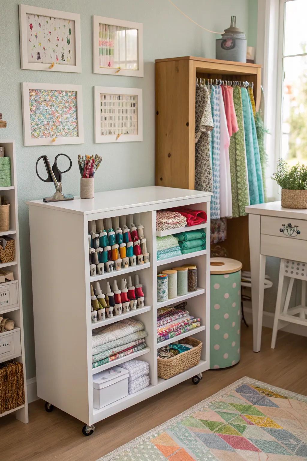 Multi-purpose storage solutions streamline organization and accessibility.