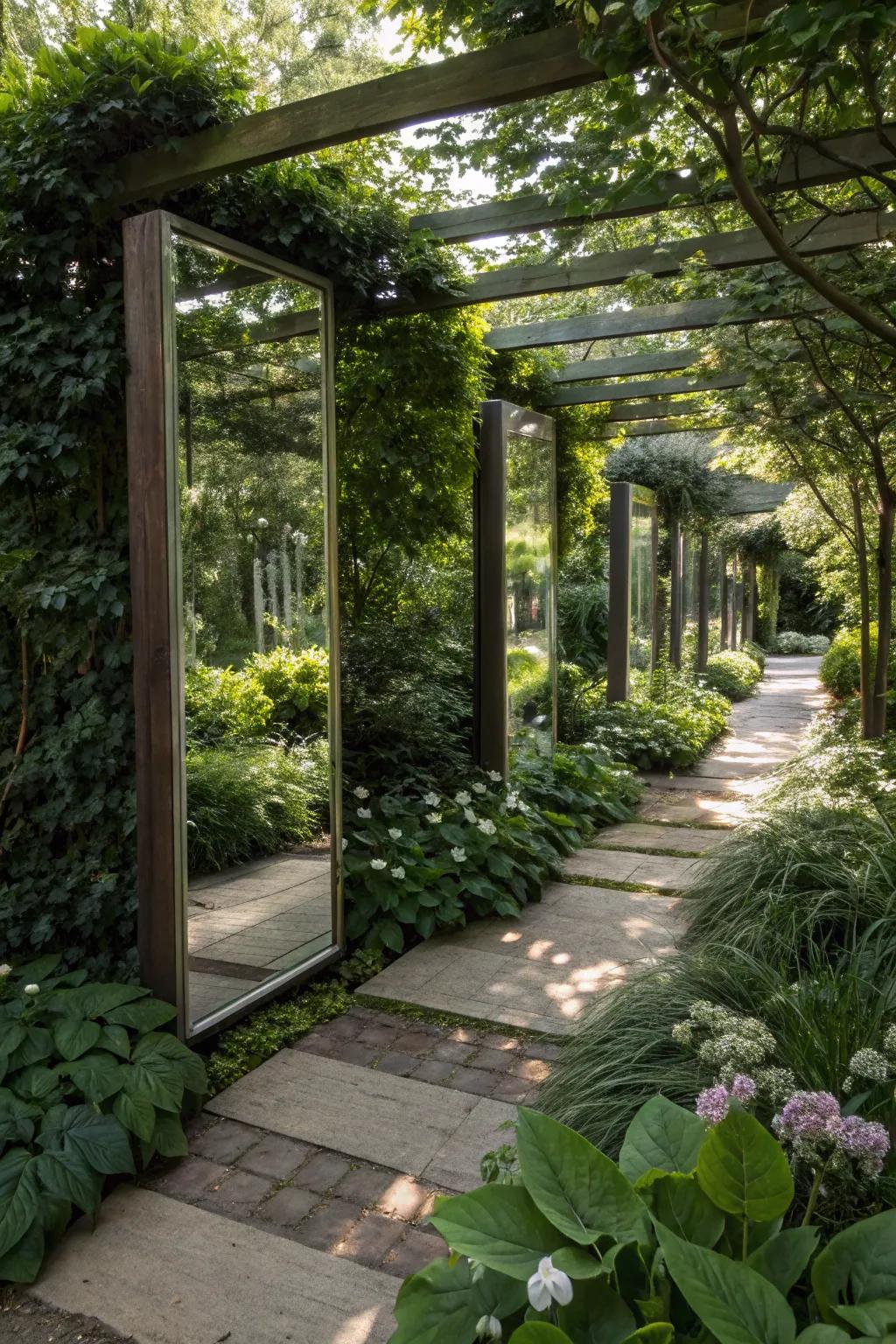 Reflective exteriors brightening somber garden corners.