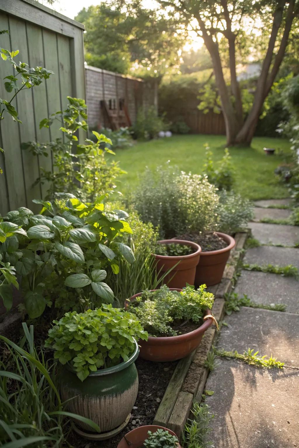 A natural herb yard supplies fresh tastes and a delightful scent.