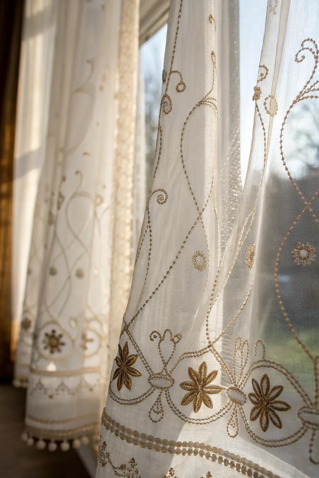 Sheer curtains with unique textures add depth and a personal touch to home decor.