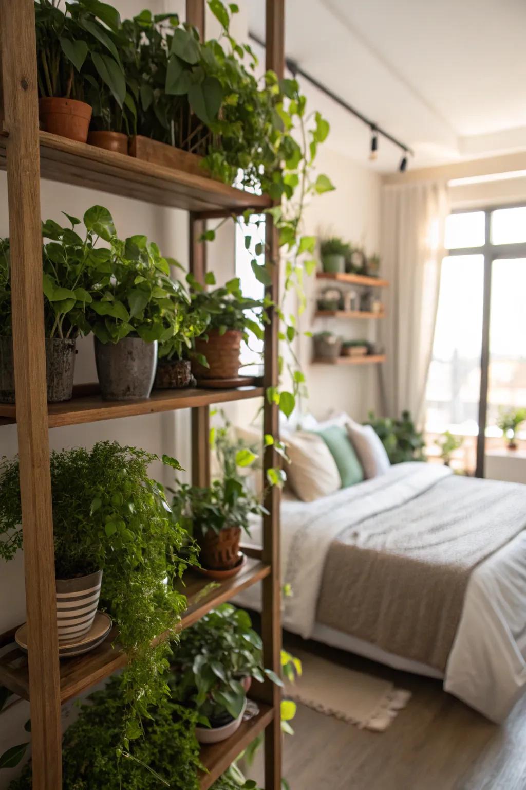 Vertical flora displays bring life and freshness.